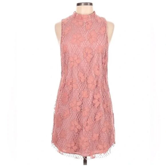 NBD x Revolve Halter Neck Floral Lace Overlay Mini Dress Women's Size XS Pink - Picture 1 of 8